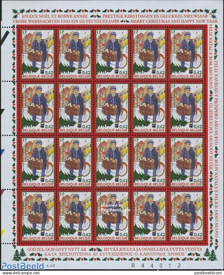 Belgium 2000 Christmas M/s (with 20 Stamps), Mint NH, Religion - Sport - Christmas - Cycling - Post - Ungebraucht