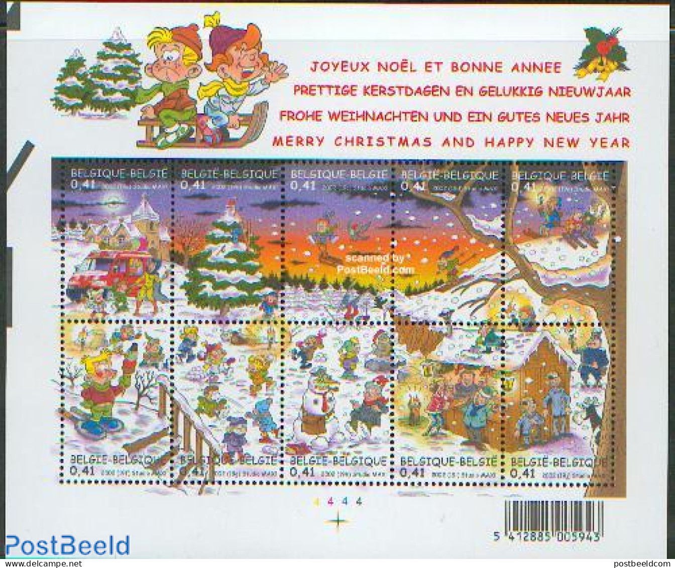 Belgium 2002 Christmas 10v M/s, Mint NH, Religion - Transport - Christmas - Automobiles - Art - Comics (except Disney) - Neufs