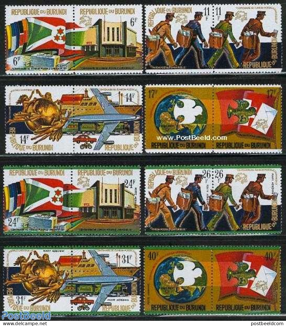 Burundi 1974 UPU Centenary 8x2v [:], Mint NH, Transport - Various - Post - U.P.U. - Automobiles - Motorcycles - Aircra.. - Poste