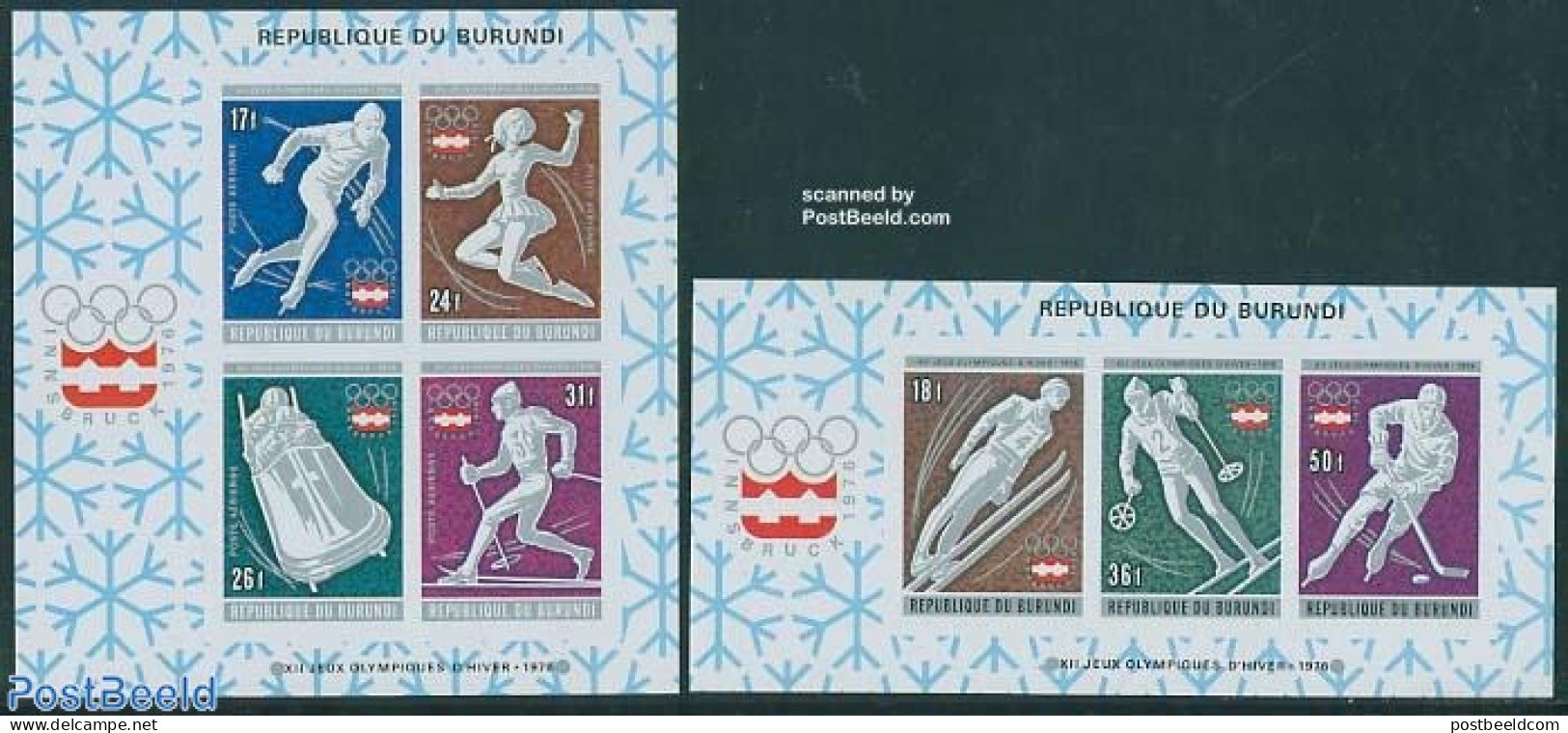 Burundi 1976 Olympic Winter Games 2 S/s Imperforated, Mint NH, Sport - (Bob) Sleigh Sports - Ice Hockey - Olympic Wint.. - Hiver