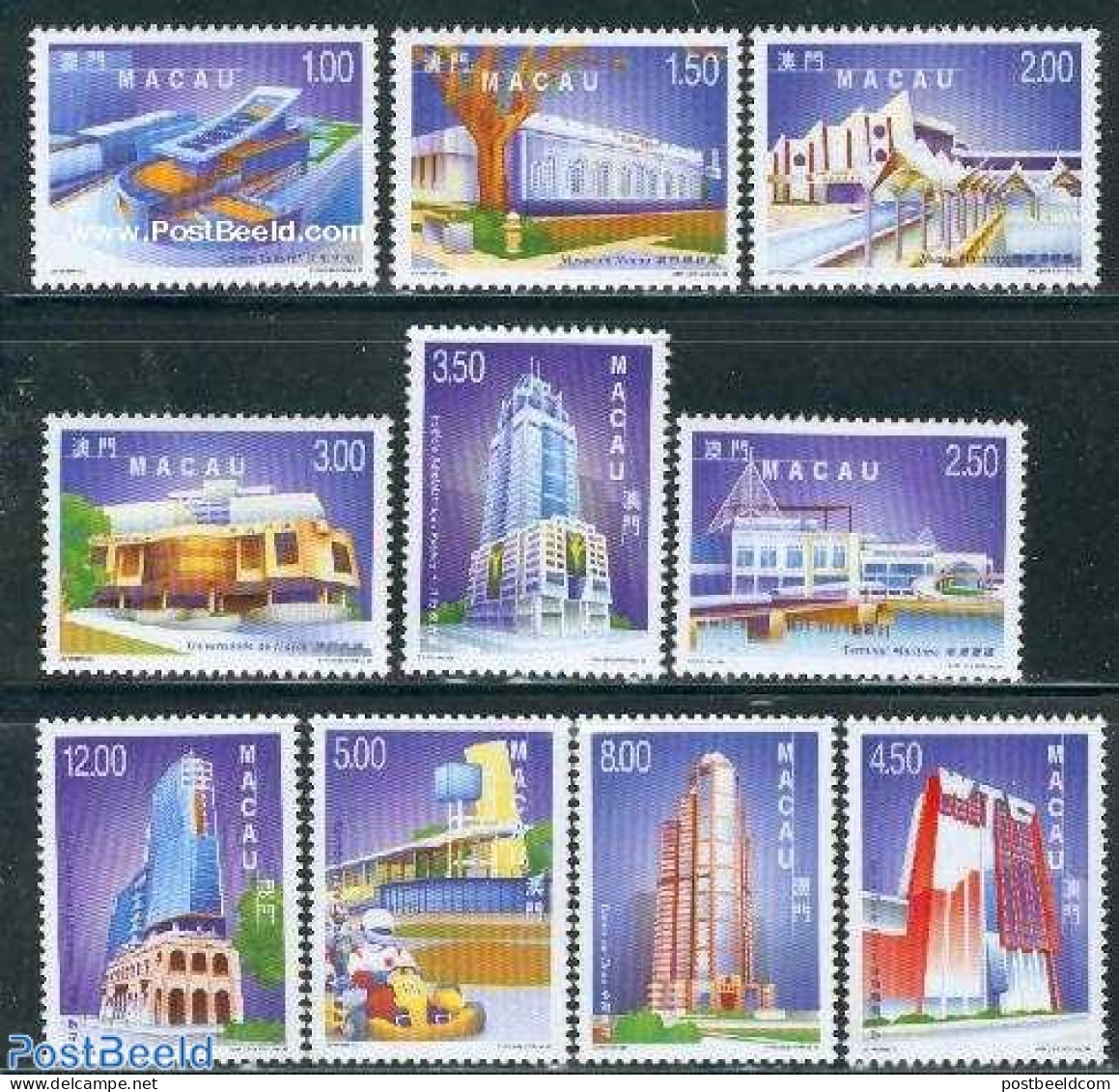 Macao 1999 Modern Architecture 10v, Mint NH, Art - Modern Architecture - Museums - Neufs