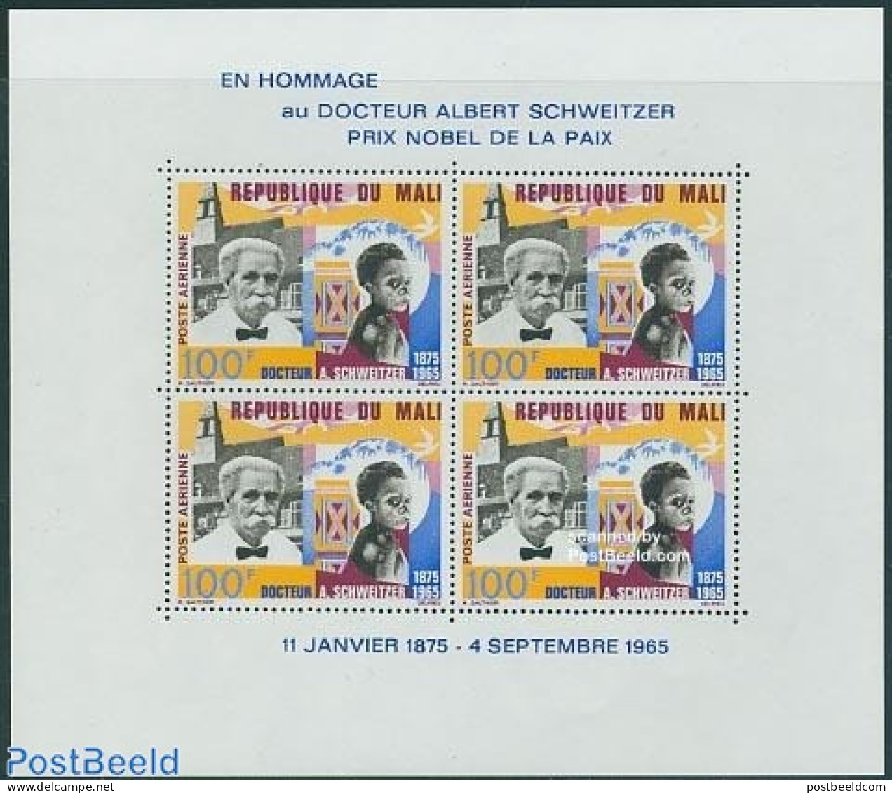 Mali 1965 A. Schweitzer S/s, Mint NH, Health - History - Health - Nobel Prize Winners - Nobelpreisträger