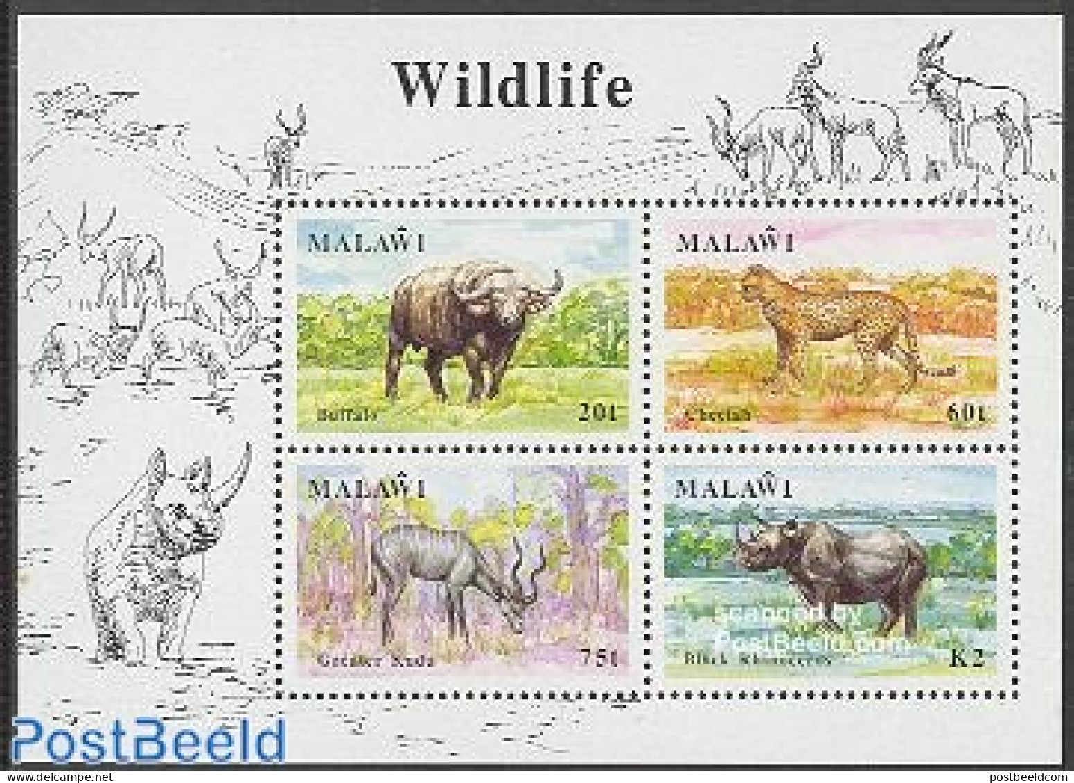 Malawi 1991 Wildlife S/s, Mint NH, Nature - Animals (others & Mixed) - Cat Family - Rhinoceros - Malawi (1964-...)