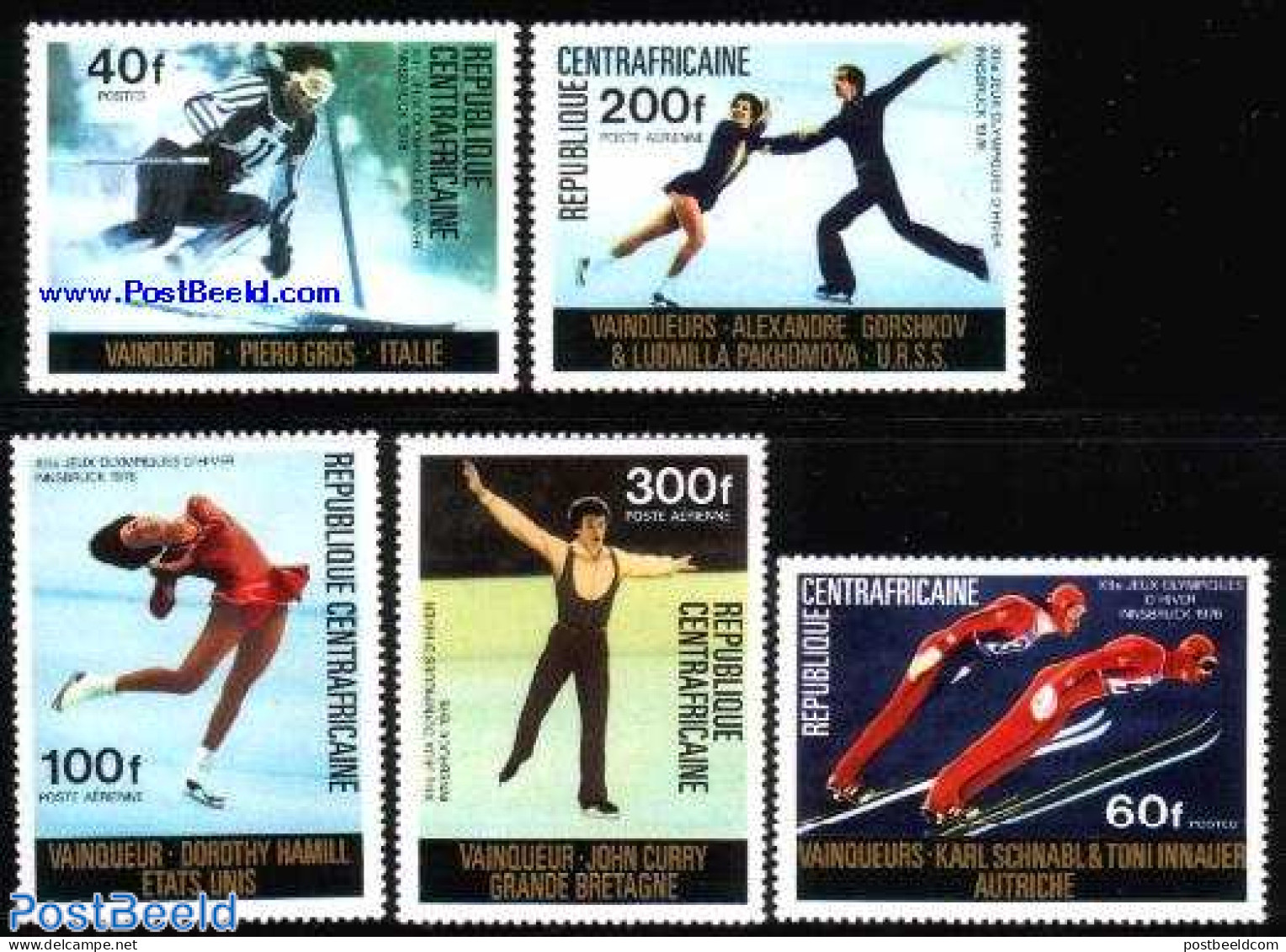 Central Africa 1976 Olympic Winter Games 5v, Mint NH, Sport - Olympic Winter Games - Skating - Skiing - Ski