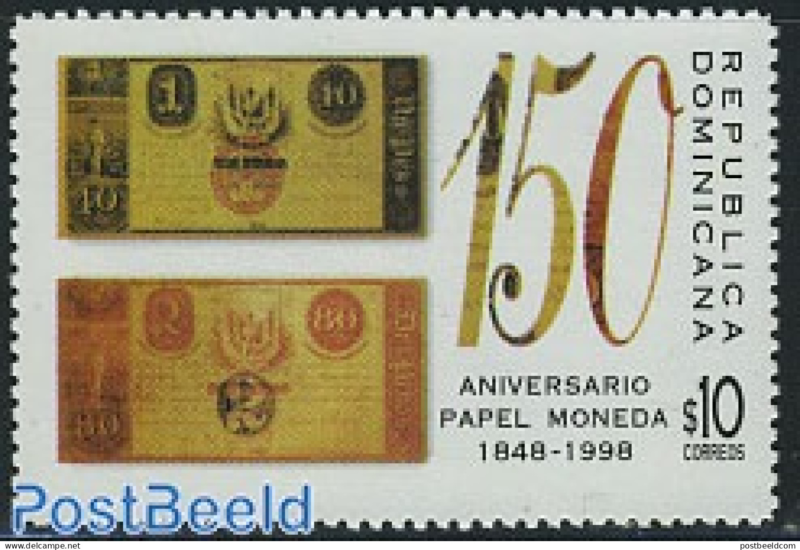 Dominican Republic 1998 150 Years Banknotes 1v, Mint NH, Various - Money On Stamps - Coins