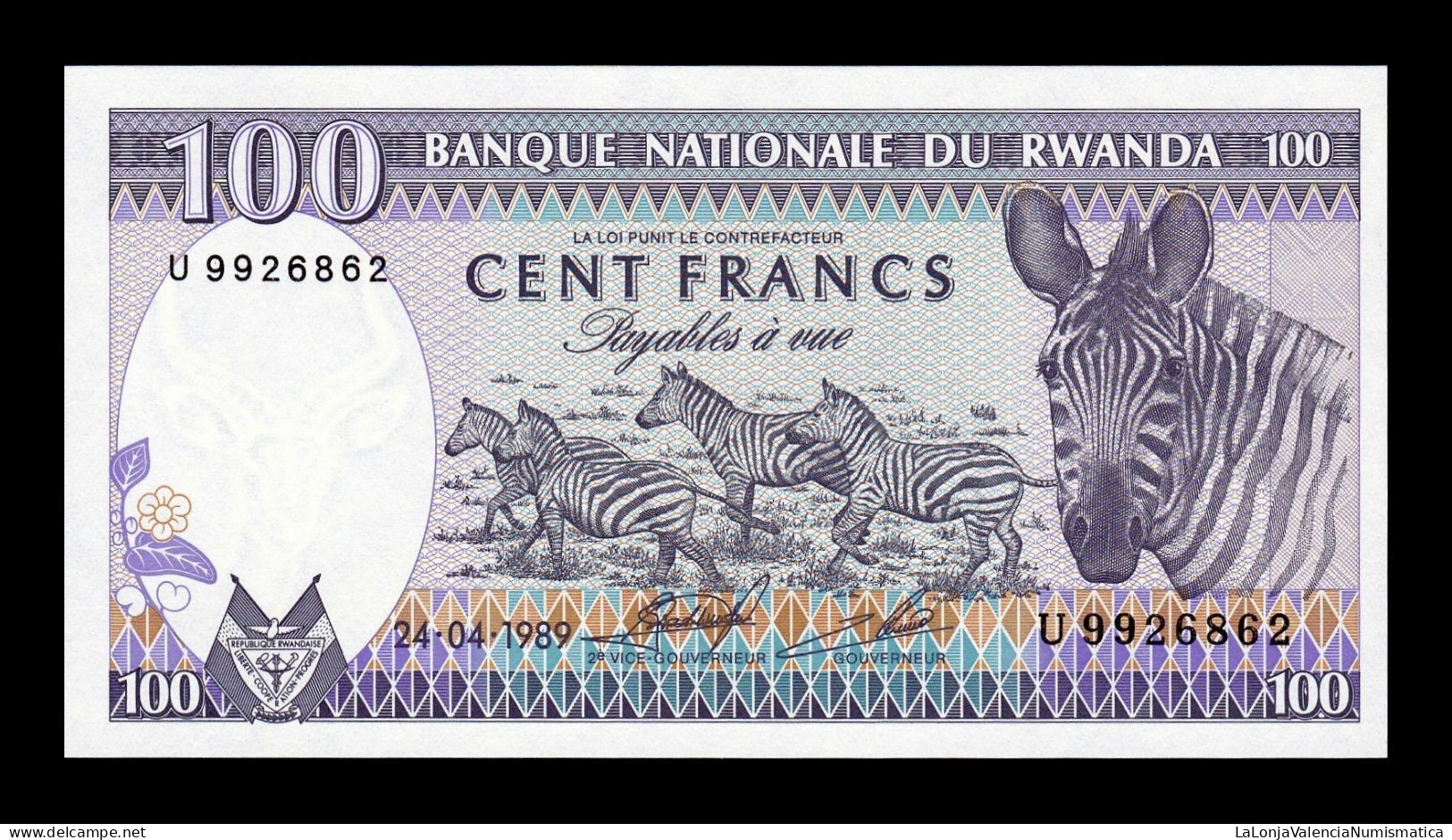 Ruanda Rwanda 100 Francs 1989 Pick 19 Sc Unc - Rwanda