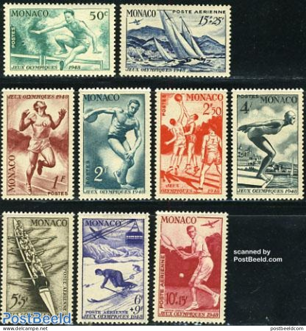 Monaco 1948 Olympic Games 9v, Mint NH, Sport - Athletics - Basketball - Kayaks & Rowing - Olympic Games - Sailing - Sk.. - Neufs