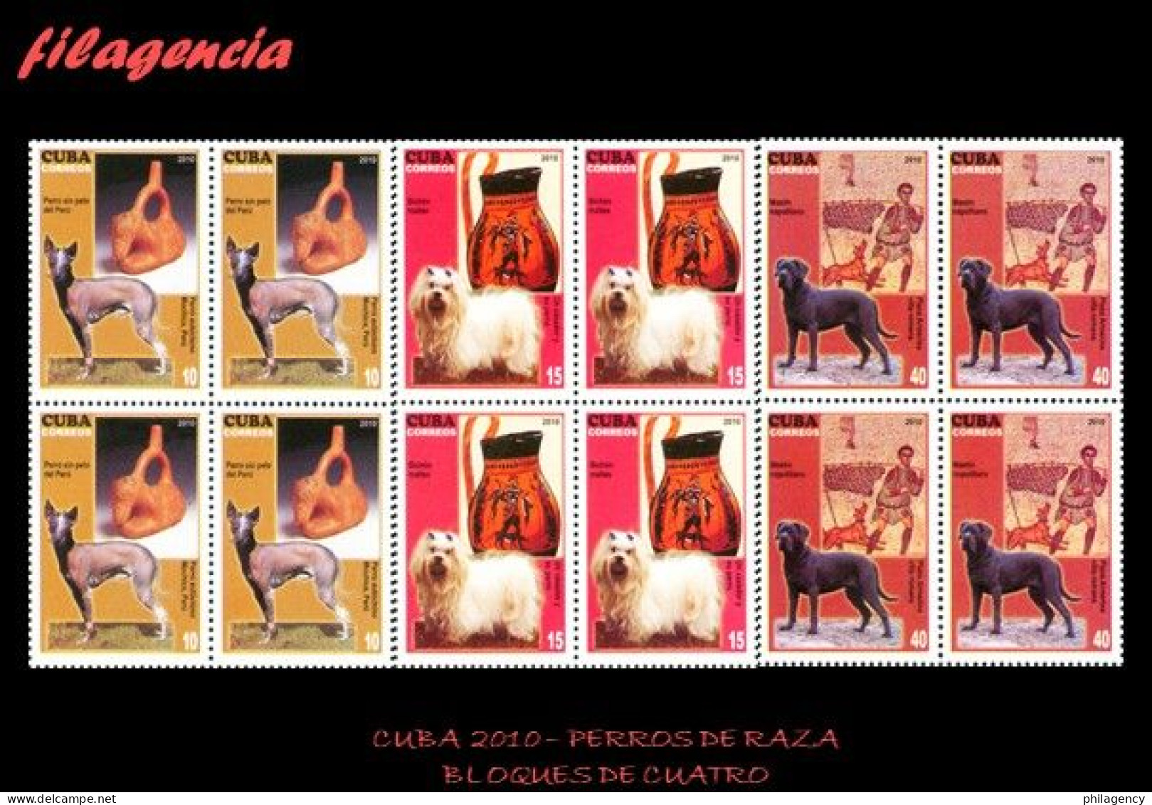 CUBA. BLOQUES DE CUATRO. 2010-12 FAUNA. PERROS DE RAZA - Unused Stamps