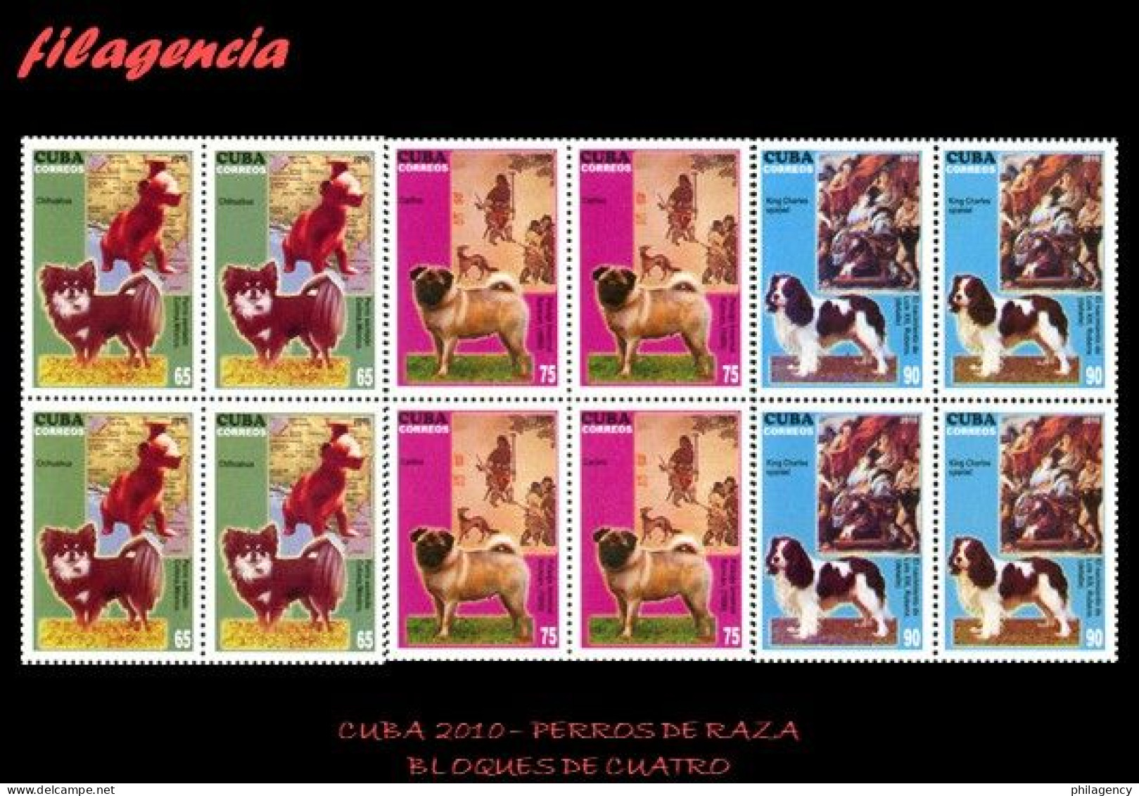 CUBA. BLOQUES DE CUATRO. 2010-12 FAUNA. PERROS DE RAZA - Unused Stamps