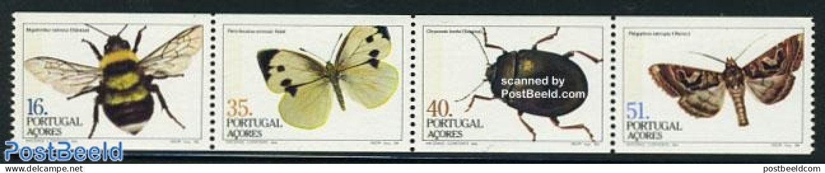 Azores 1984 Insects From Booklet 4v, Mint NH, Nature - Butterflies - Insects - Açores