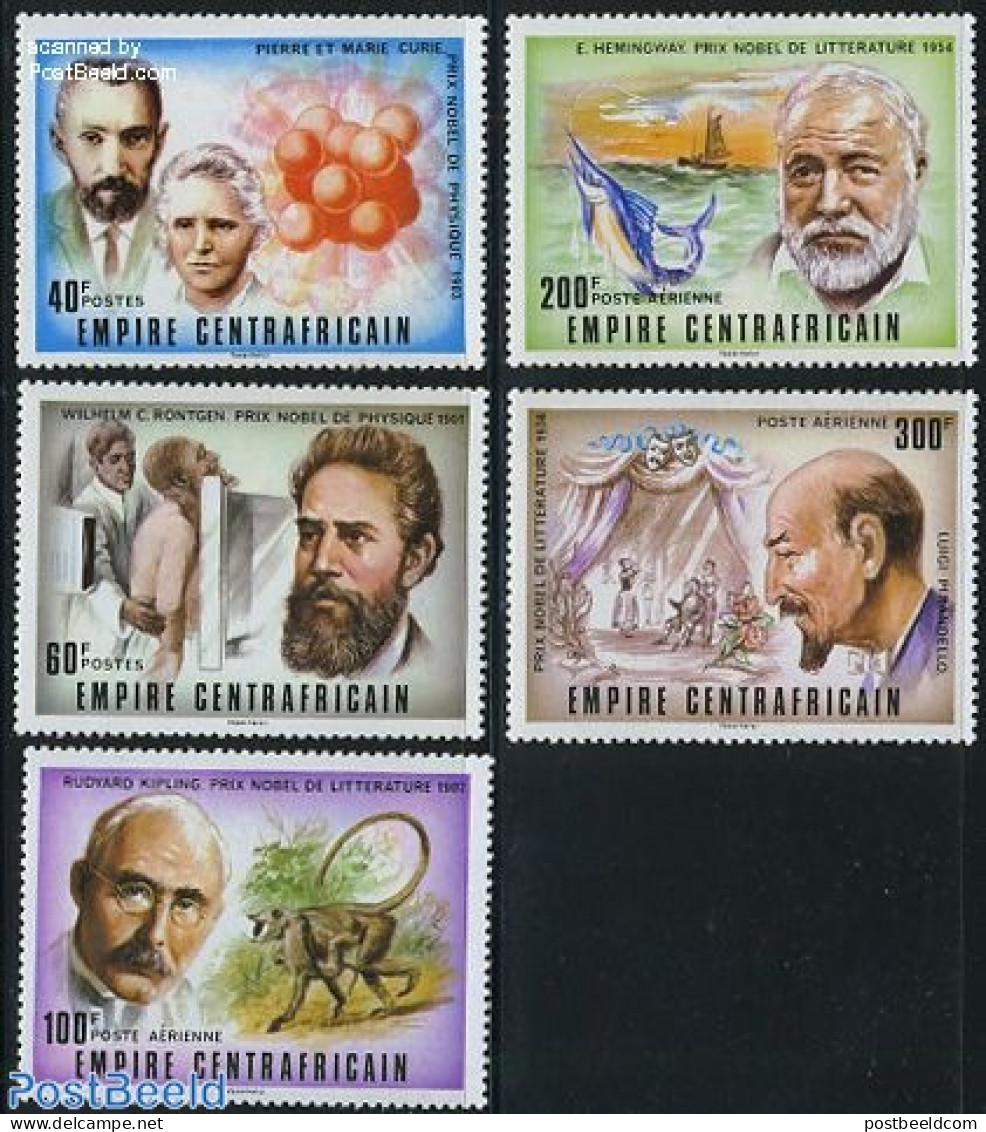 Central Africa 1977 Nobel Prize Winners 5v, Mint NH, History - Nature - Science - Nobel Prize Winners - Fish - Physici.. - Nobel Prize Laureates