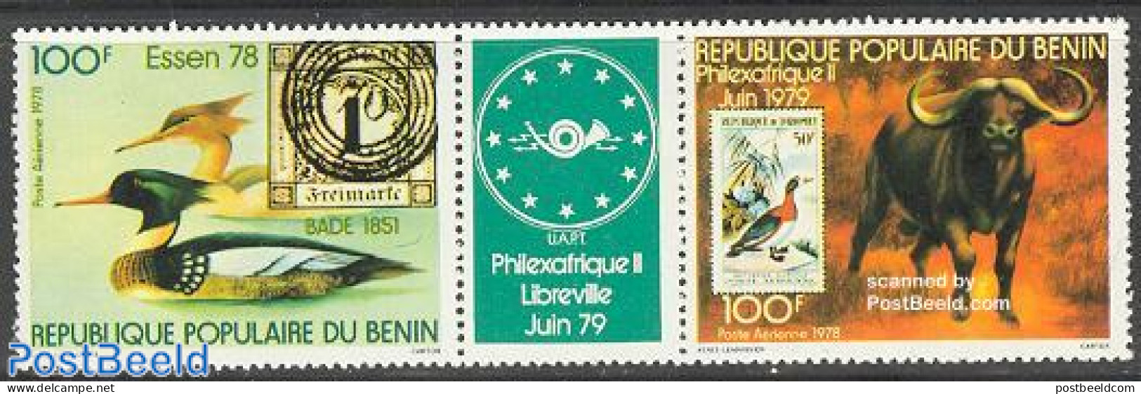 Benin 1978 Philexafrique 2v+tab [:T;] (green Or Orange Tab), Mint NH, Nature - Animals (others & Mixed) - Birds - Duck.. - Unused Stamps