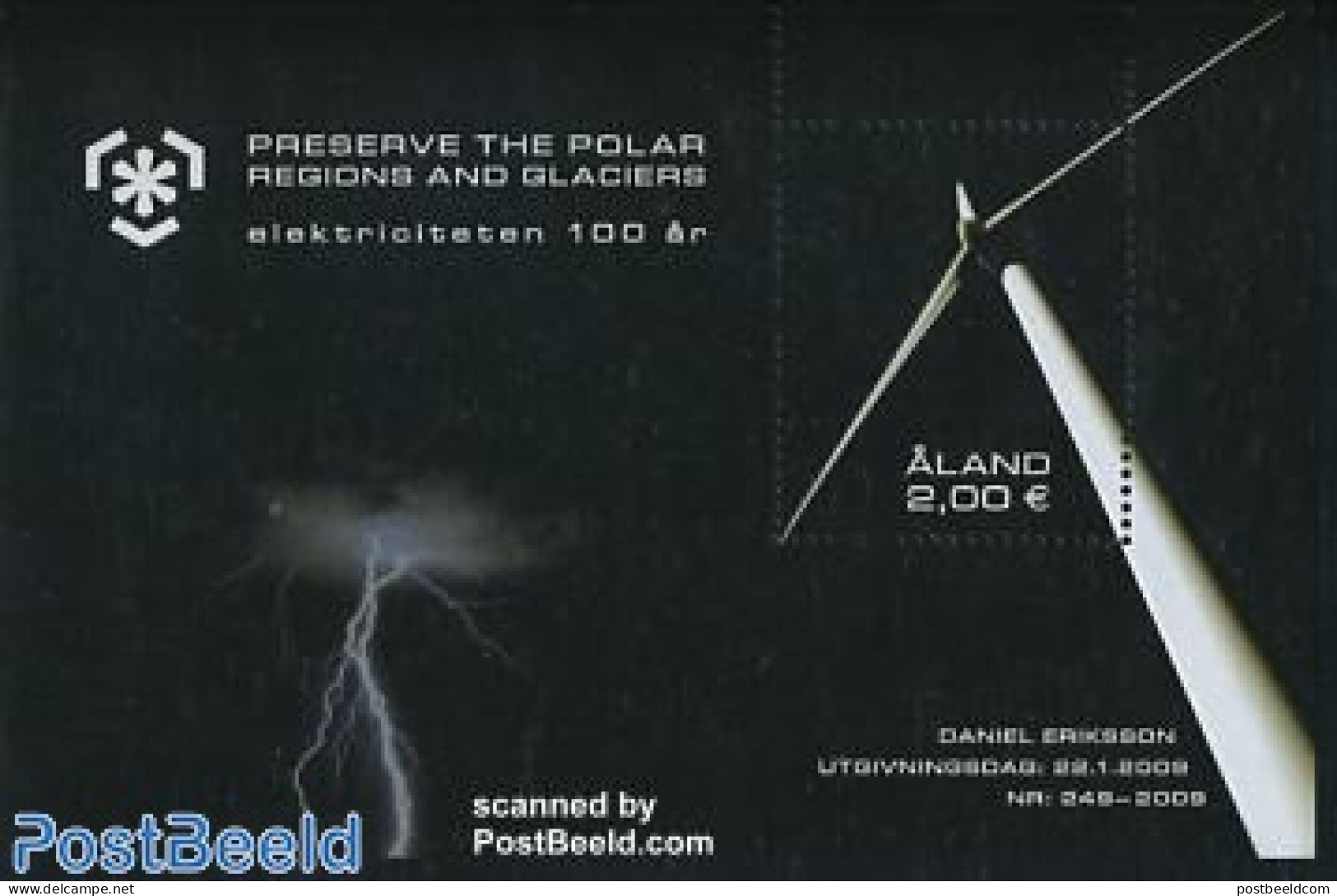 Aland 2009 100 Years Electricity S/s, Mint NH, Science - Various - The Arctic & Antarctica - Energy - Mills (Wind & Wa.. - Molens