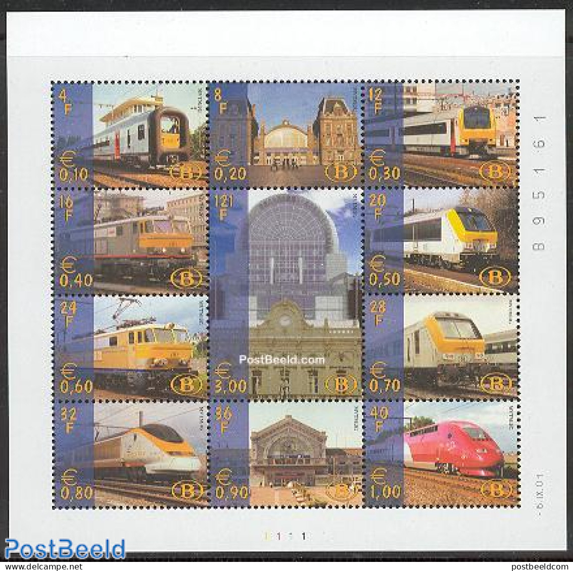 Belgium 2001 Railway Stamps 11v M/s, Mint NH, Transport - Railways - Ongebruikt