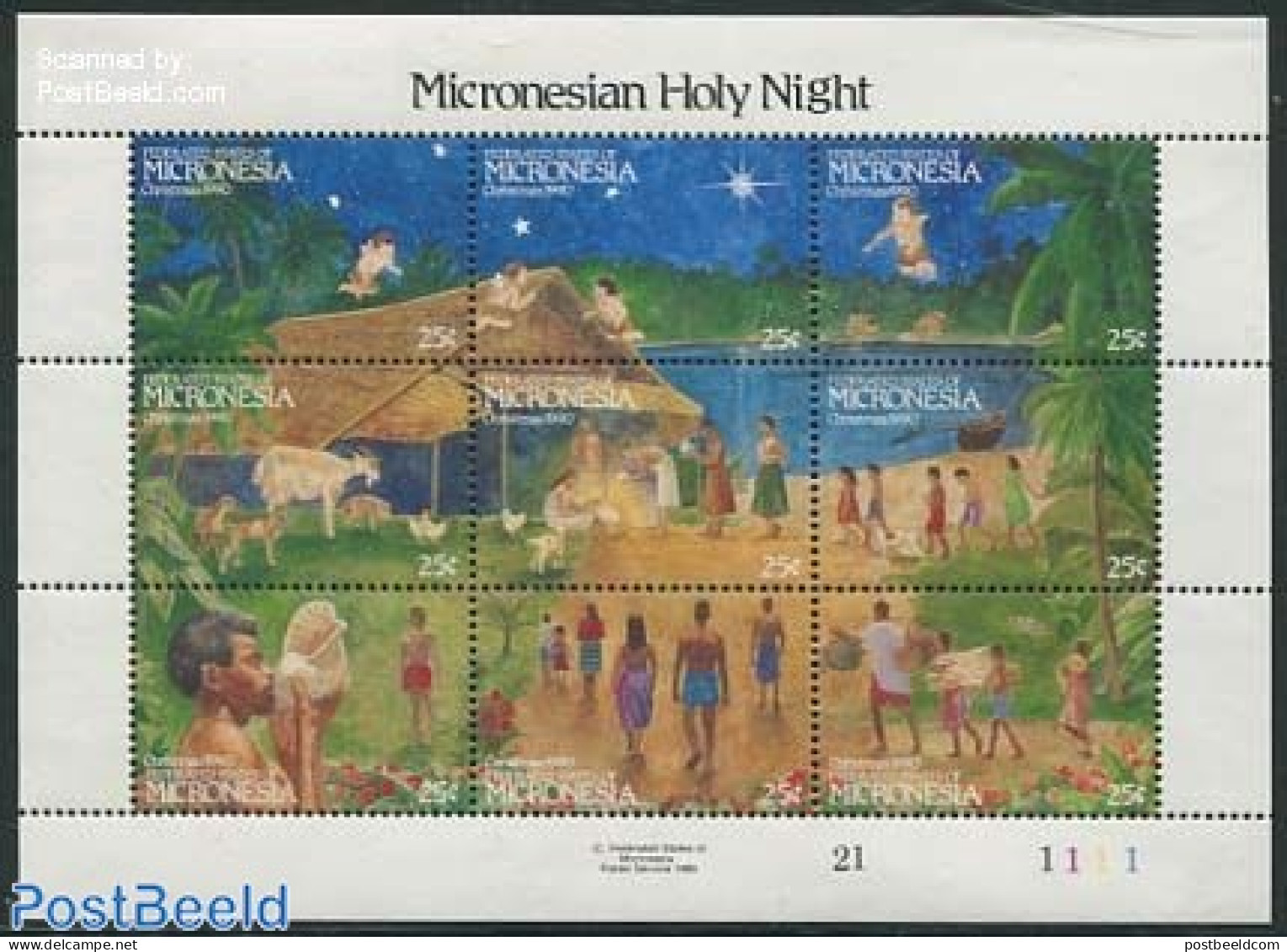 Micronesia 1990 Christmas 9v M/s, Mint NH, Religion - Christmas - Weihnachten