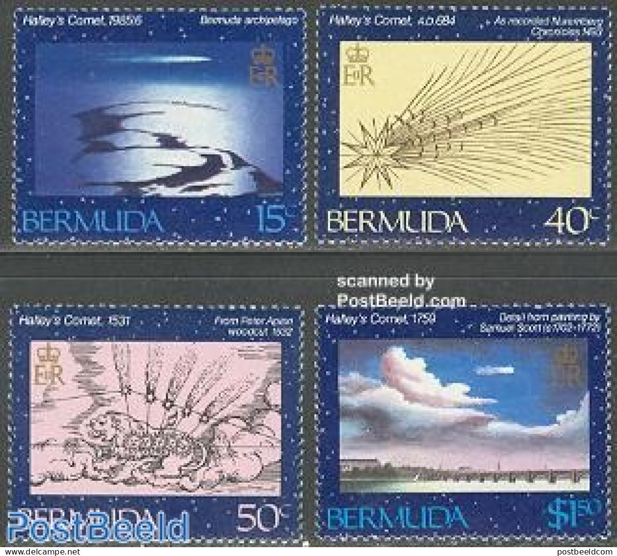 Bermuda 1985 Halleys Comet 4v, Mint NH, Science - Astronomy - Art - Bridges And Tunnels - Halley's Comet - Astrologie