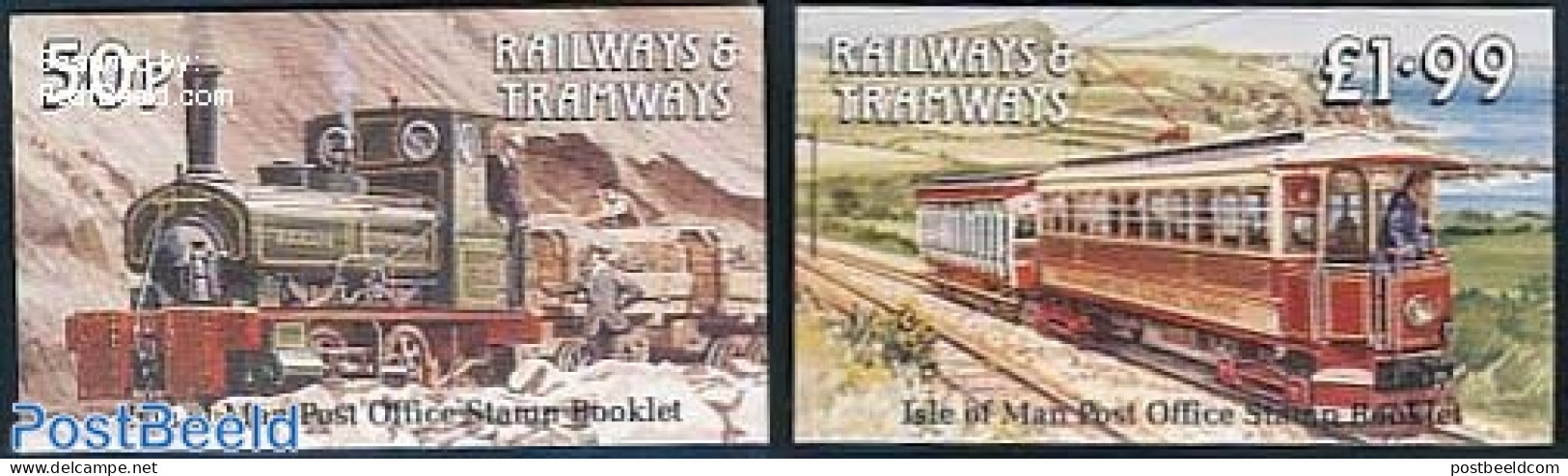 Isle Of Man 1988 Train/Trams 2 Booklets, Mint NH, Transport - Stamp Booklets - Railways - Non Classificati