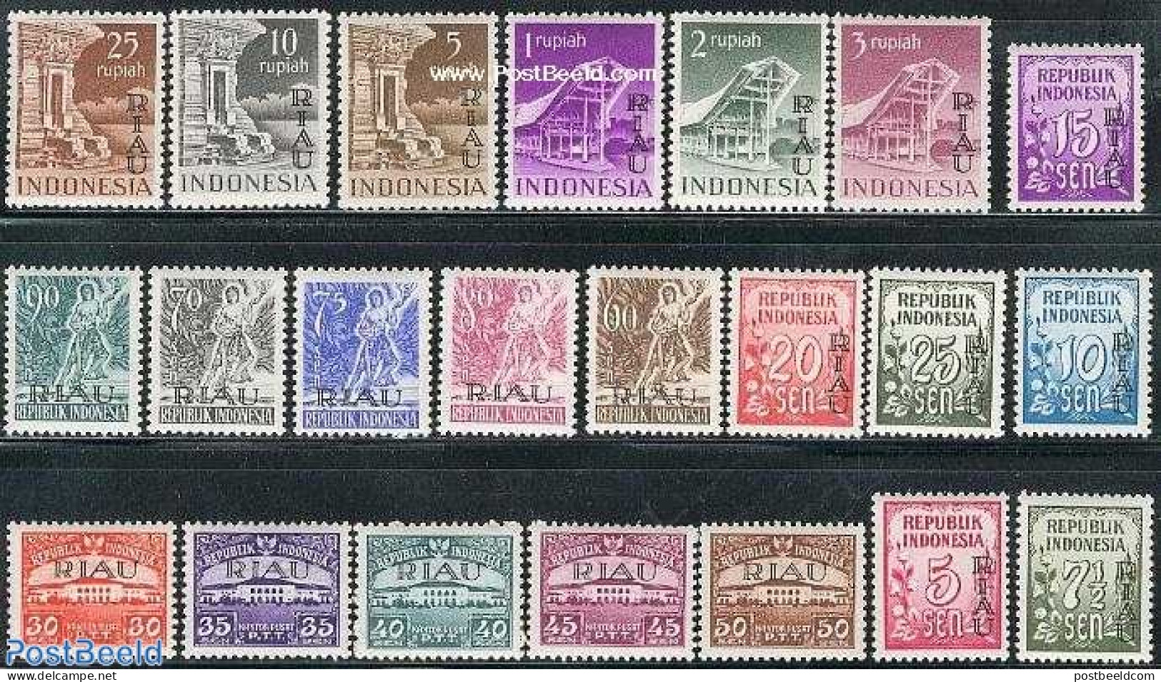 Indonesia 1954 Riau Overprints 22v, Mint NH - Indonesia