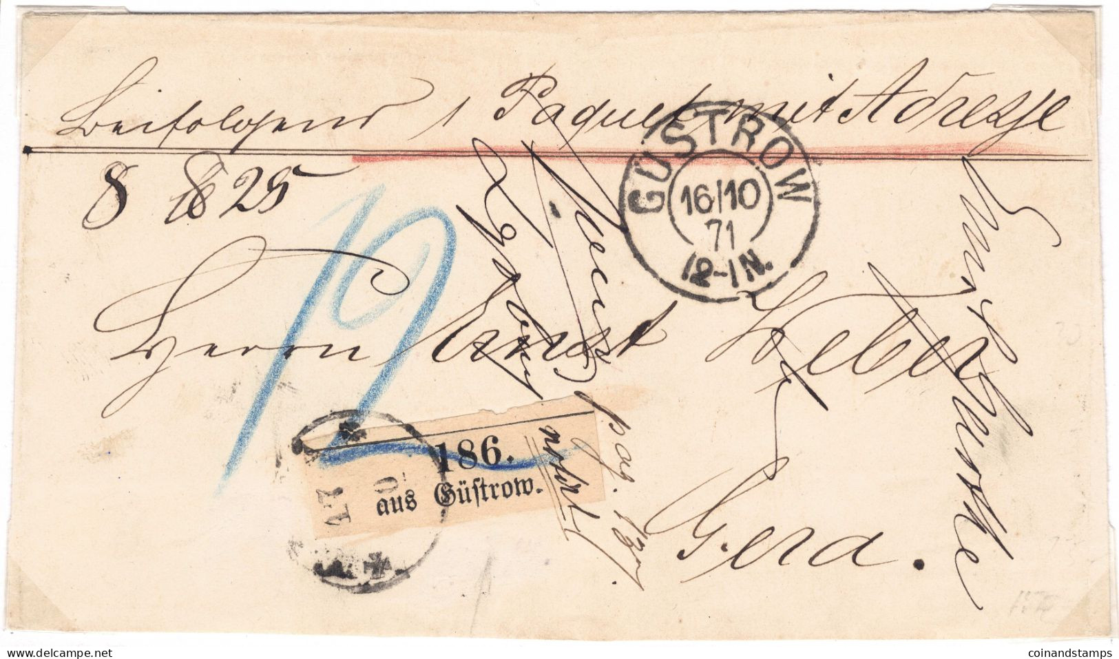 Norddeutscher Bund Paketbegleitbrief Güstrow 16.10.1871 Orig. Gelaufen Nach Gera, Aufgabezettel Type MS 1 B - Brieven En Documenten