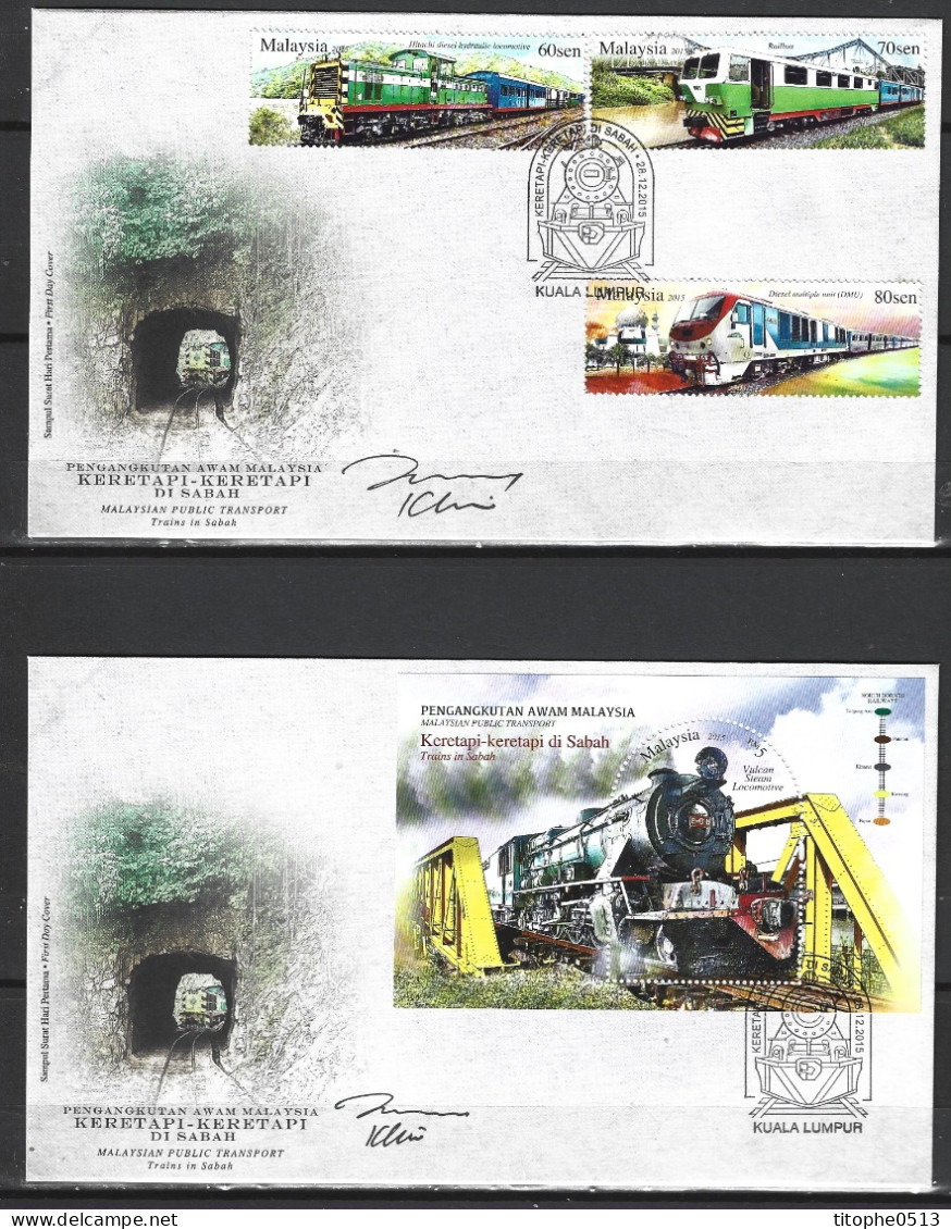 MALAISIE. N°1809-11 & BF 195 De 2015 Sur 2 Enveloppes 1er Jour. Trains. - Trains