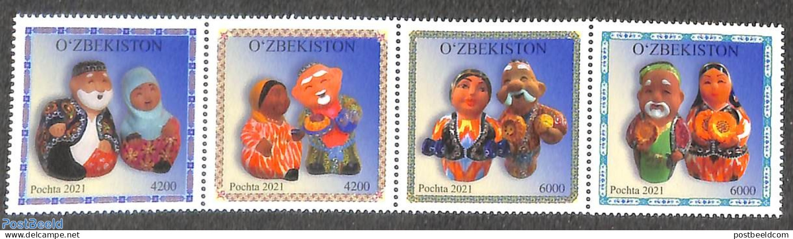 Uzbekistan 2022 Tradional Clay Puppets 4v [:::], Mint NH - Usbekistan
