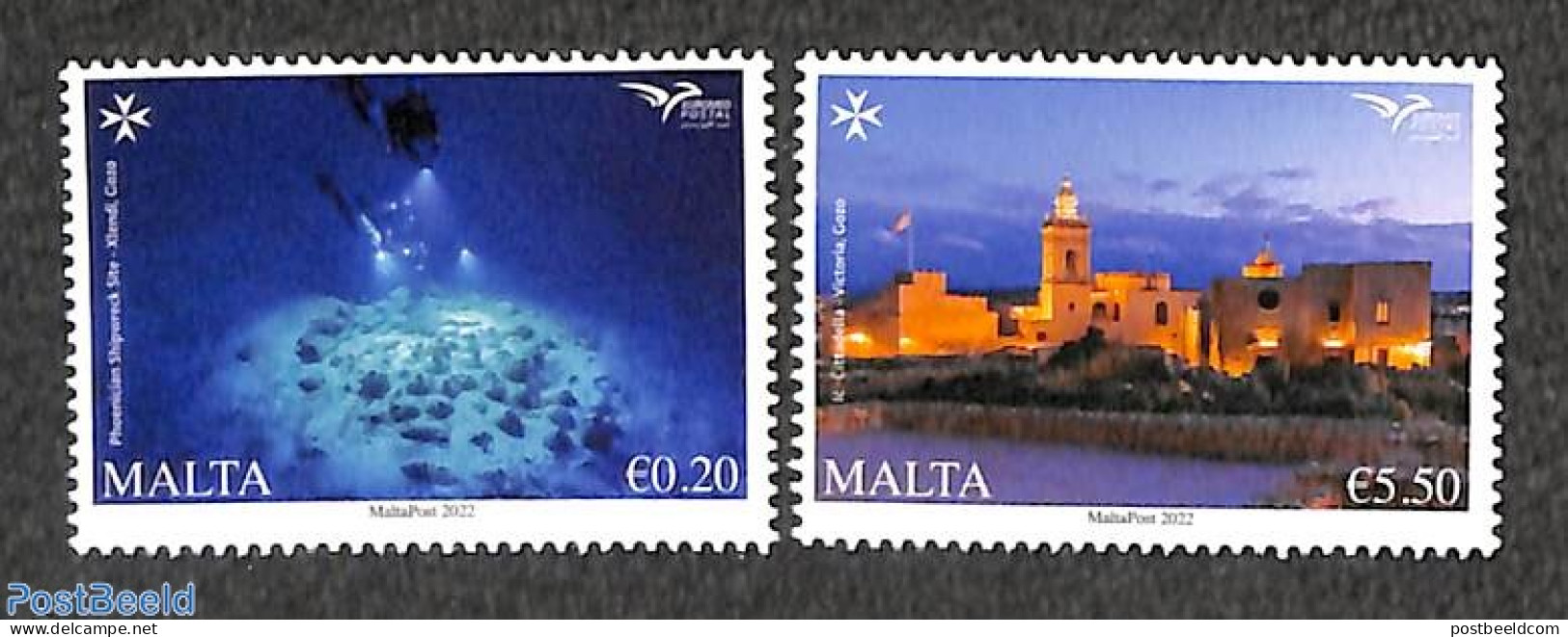 Malta 2022 Euromed, Maritime Archeology 2v, Mint NH, History - Sport - Archaeology - Diving - Arqueología