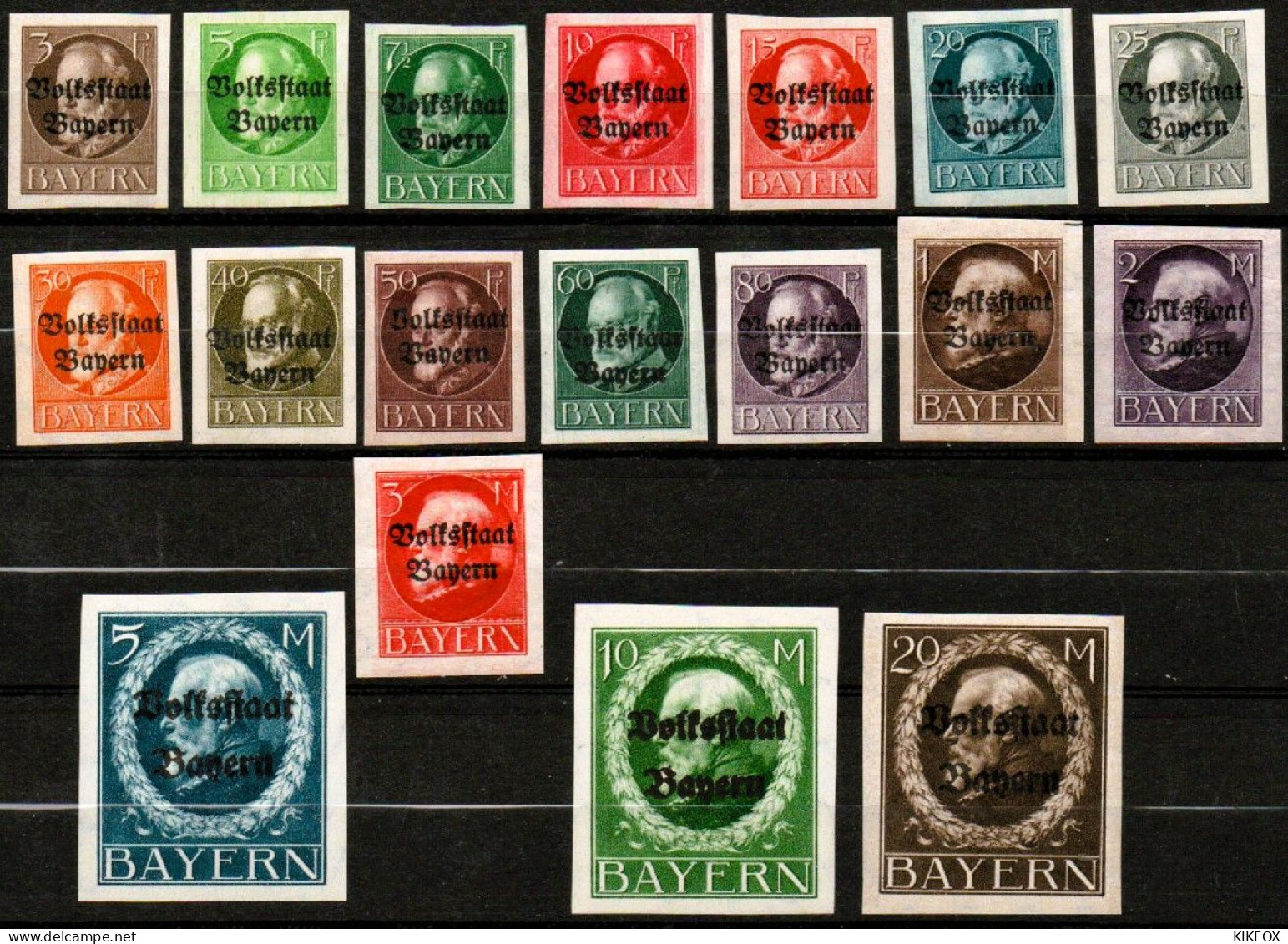 BAYERN, ALTDEUTSCHLAND,1919 , MI 116 B - 135 B, FREIMARKEN KÖNIG LUDWIG III,VOLKSSTAAT, POSTFRISCH, NEUF, - Mint