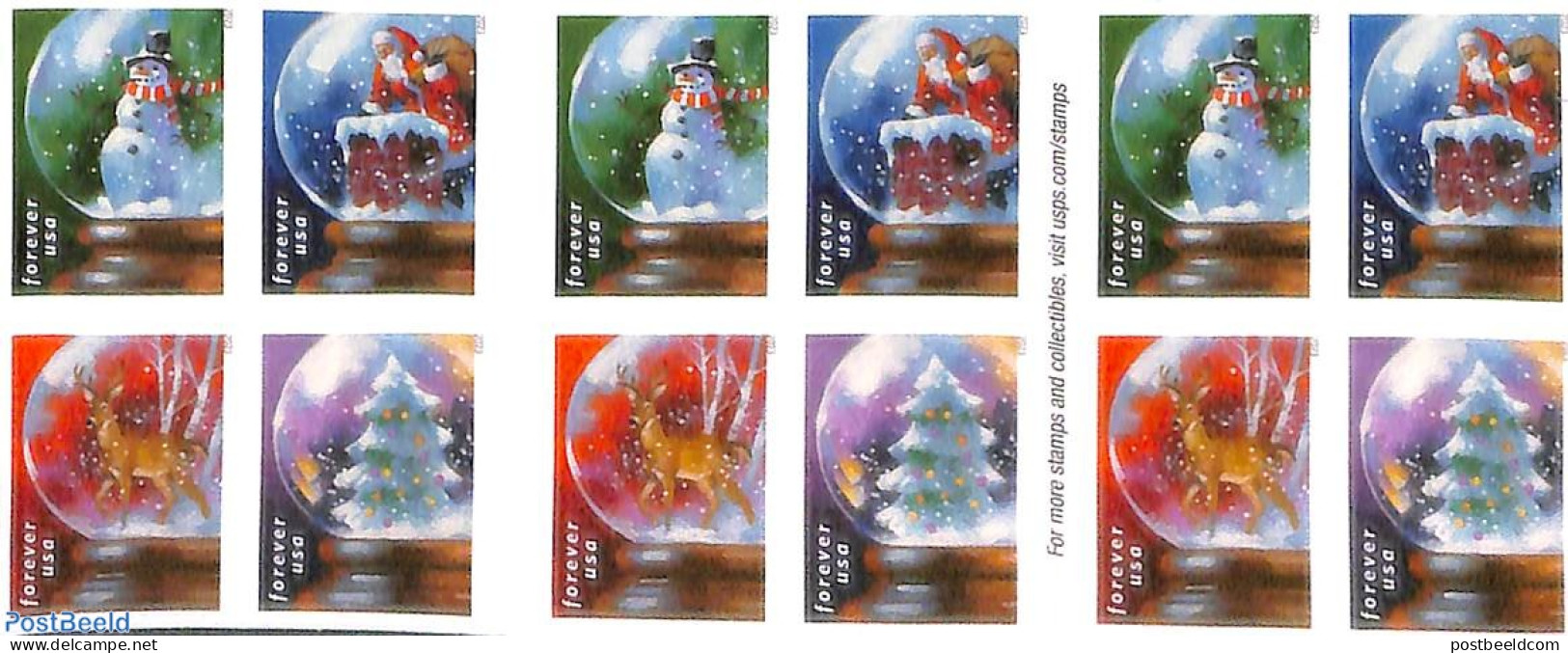 United States Of America 2023 Christmas, Snow Globes Booklet S-a, Double Sided, Mint NH, Nature - Religion - Deer - Ch.. - Ungebraucht