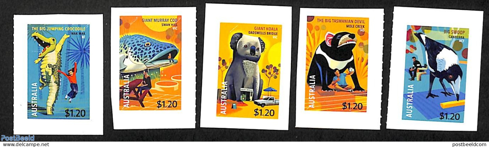 Australia 2023 Big Things 5v S-a, Mint NH, Nature - Birds - Crocodiles - Fish - Nuevos