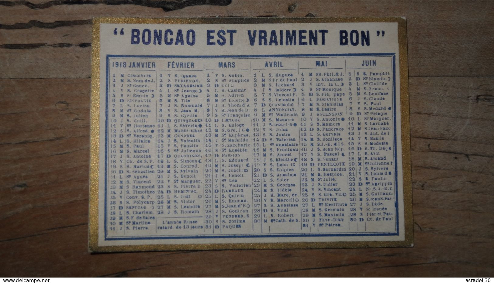 Calendrier 1918, Publicité BONCAO,  ....... E2-83 - Kleinformat : 1901-20