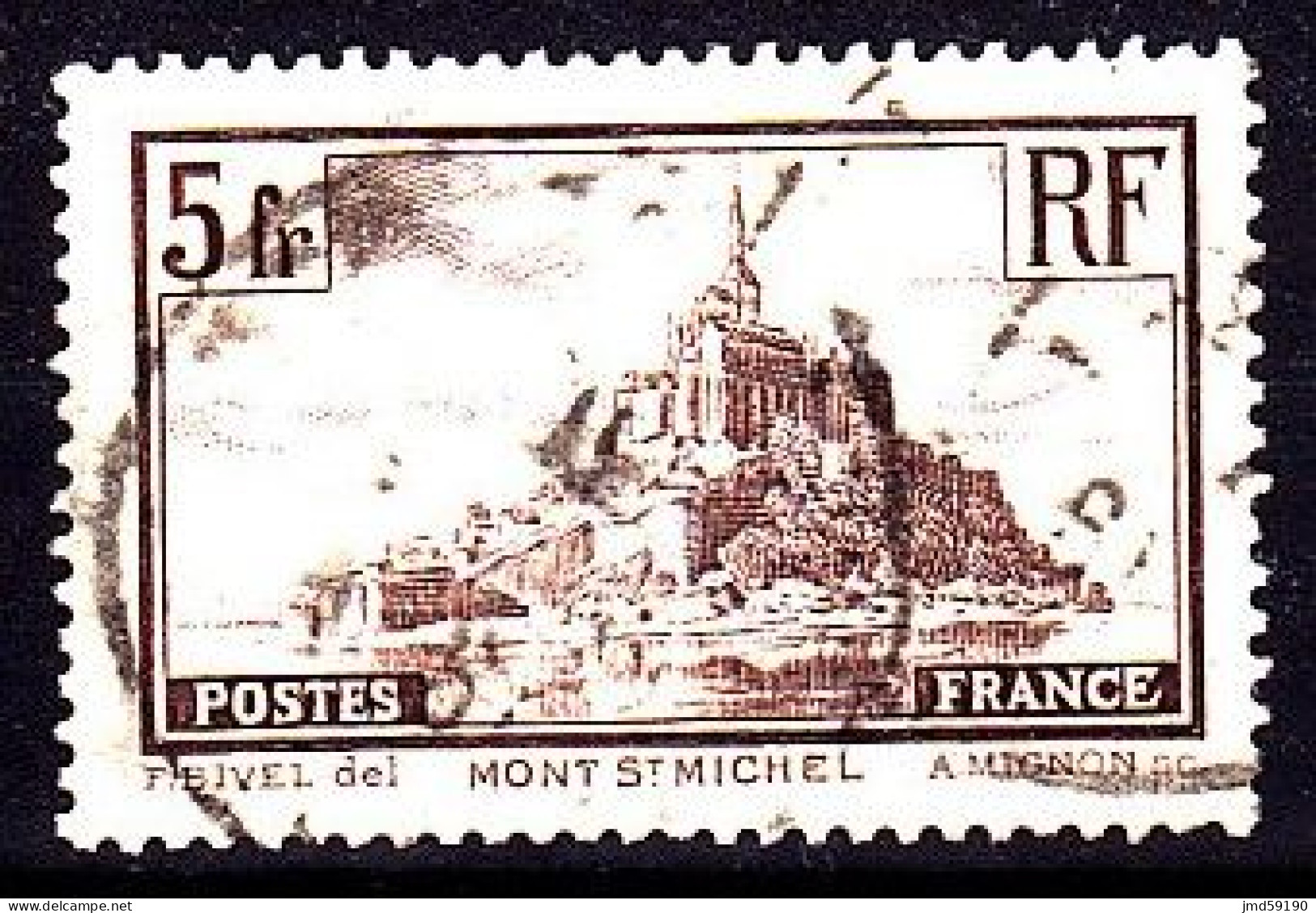 FRANCE Timbre Oblitéré N° 260a, 5fr Type I - MONT SAINT MICHEL Trait Clocher Absent - Usati