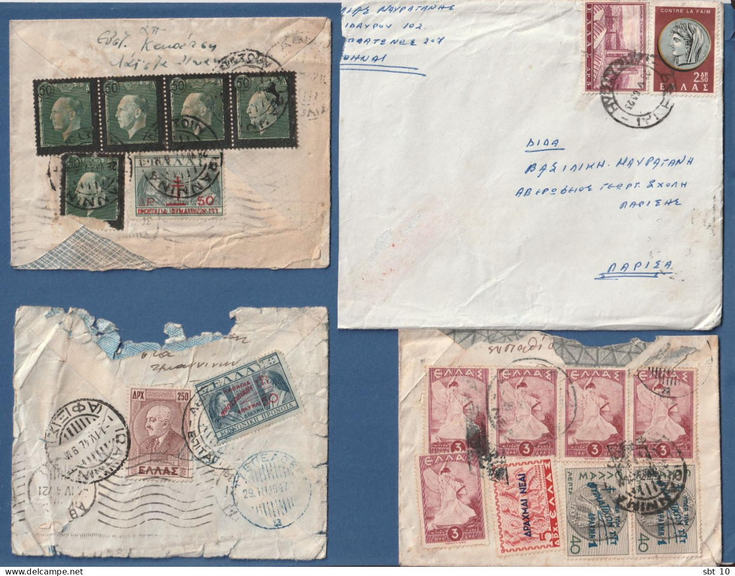 Greece 1945-63 Lot Of 4 Old Covers With Stamps - Briefe U. Dokumente