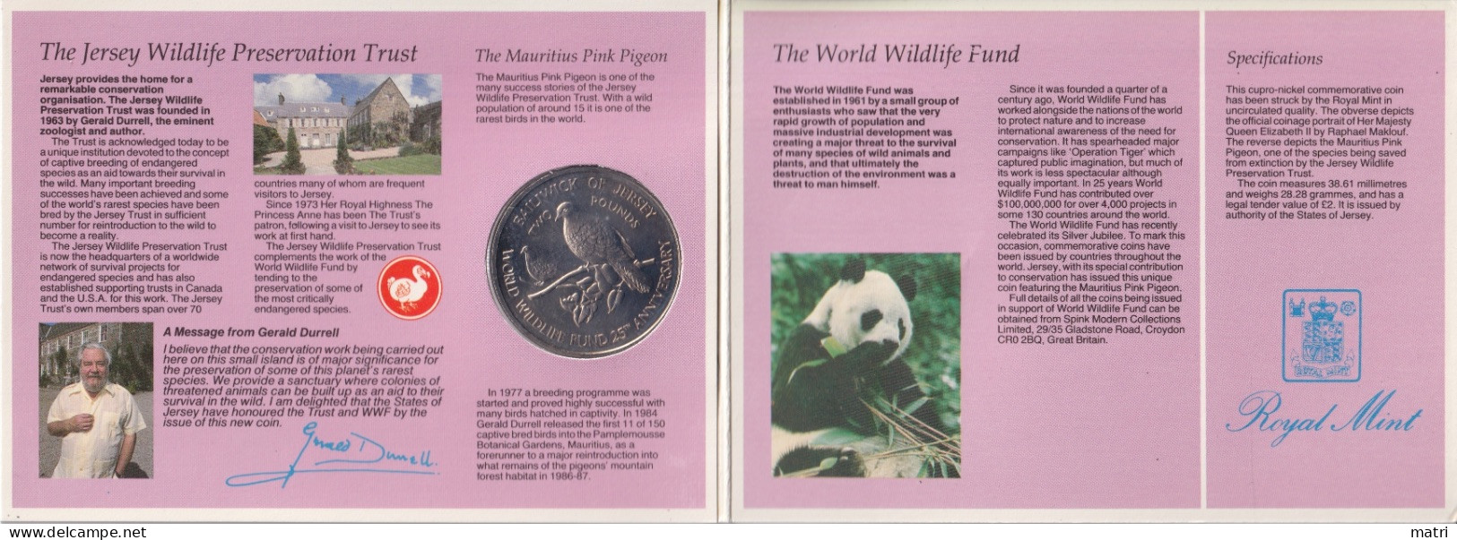 Jersey 2 Pounds 1987 World Wildlife Fund Km#70 UNC In Folder - Jersey