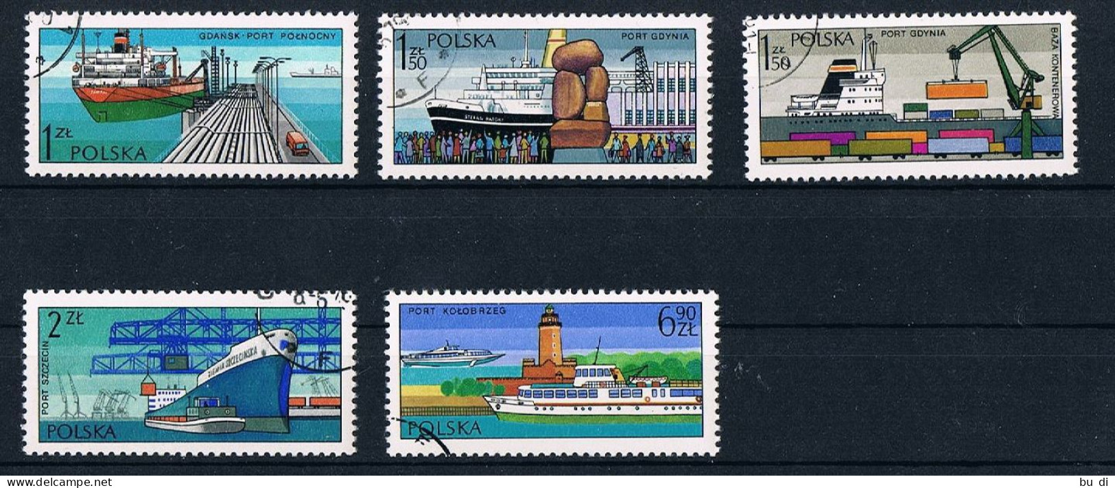 Polen 2475 - 2479 - Hafen In Gdańsk (Danzig), Gdynia Und Szczecin (Stettin) - Schiffe, Kran - Ships, Port, Harbour - Used Stamps
