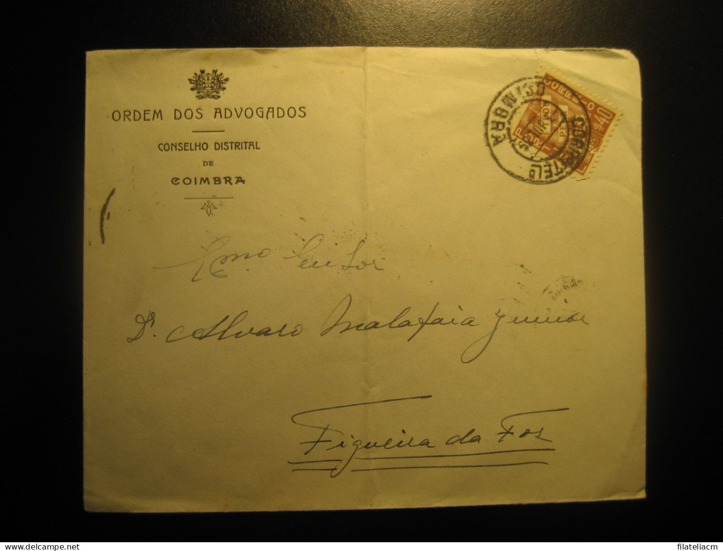 COIMBRA 1939 To Figueira Da Foz Cancel Ordem Dos Advogados Cover Slight Faults PORTUGAL - Lettres & Documents