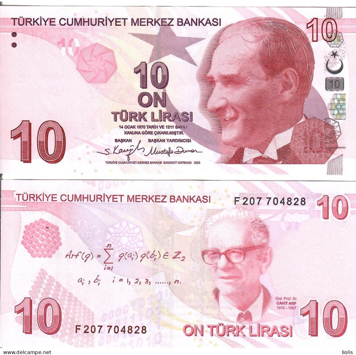 Turkey  P-222f    10 Lirasi  2009  UNC - Turquie