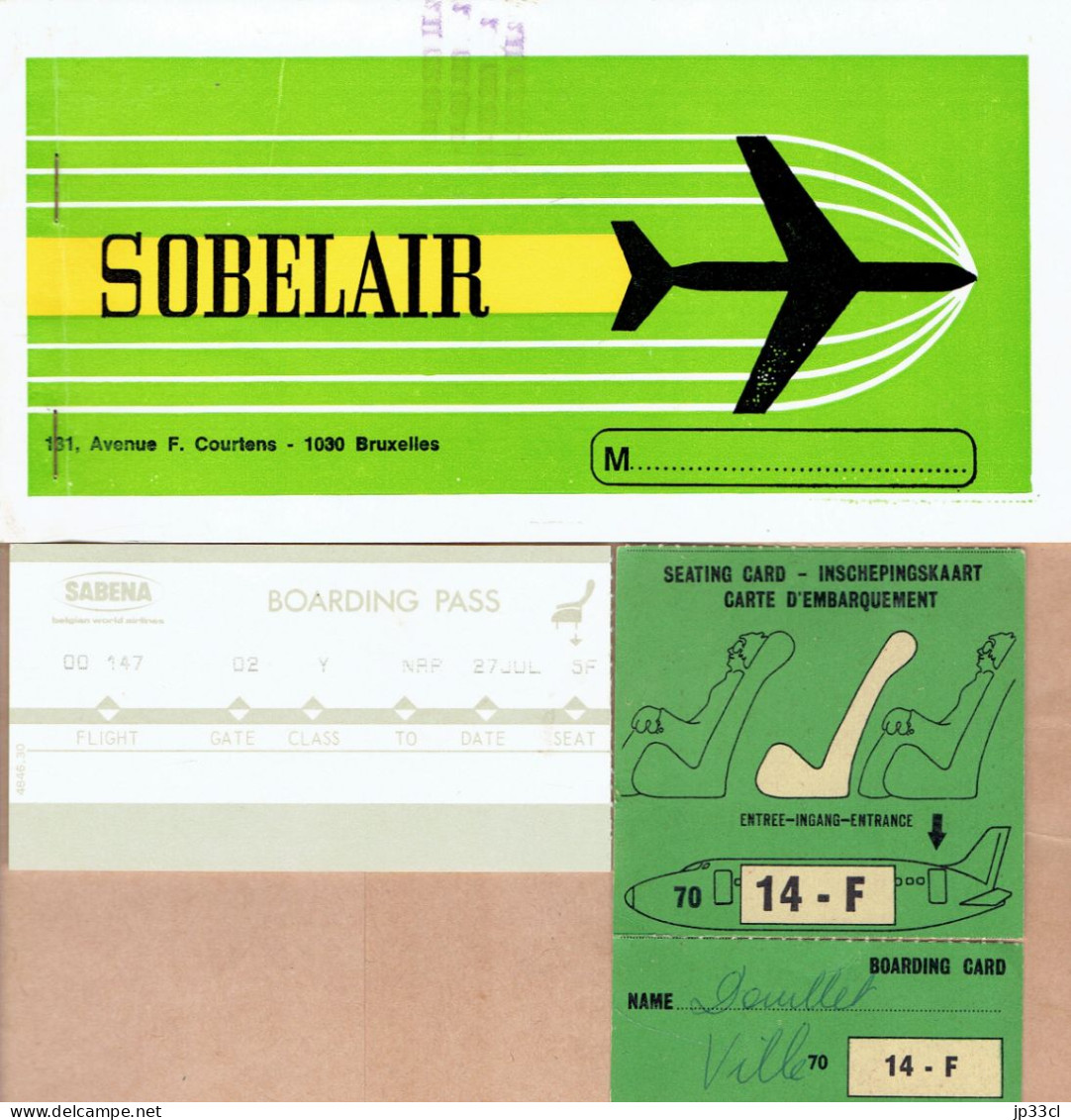 Billets D'embarquement (Boarding Pass) Sobelair - Sabena (Vol Bruxelles-Naples Et Retour), 1974 - Europe