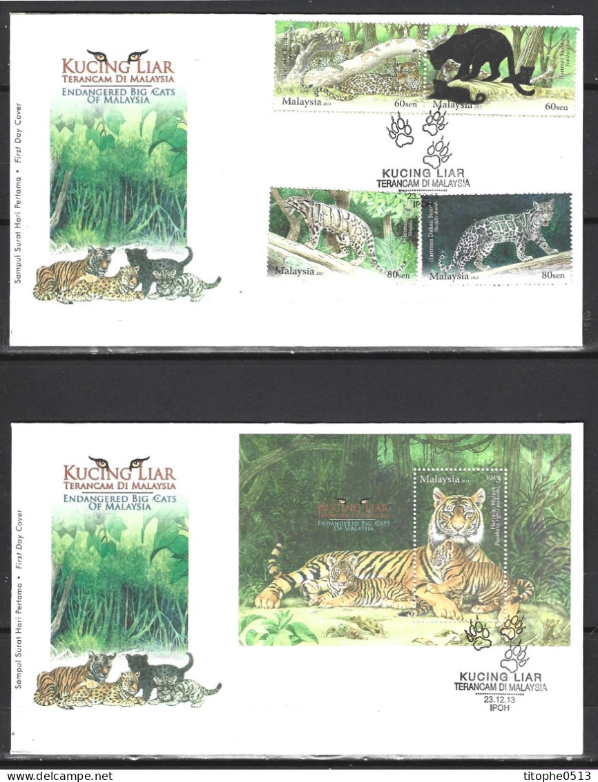 MALAISIE. N°1704-7 & BF 168 De 2013 Sur 2 Enveloppes 1er Jour. Léopard/Panthère/Tigre. - Felinos