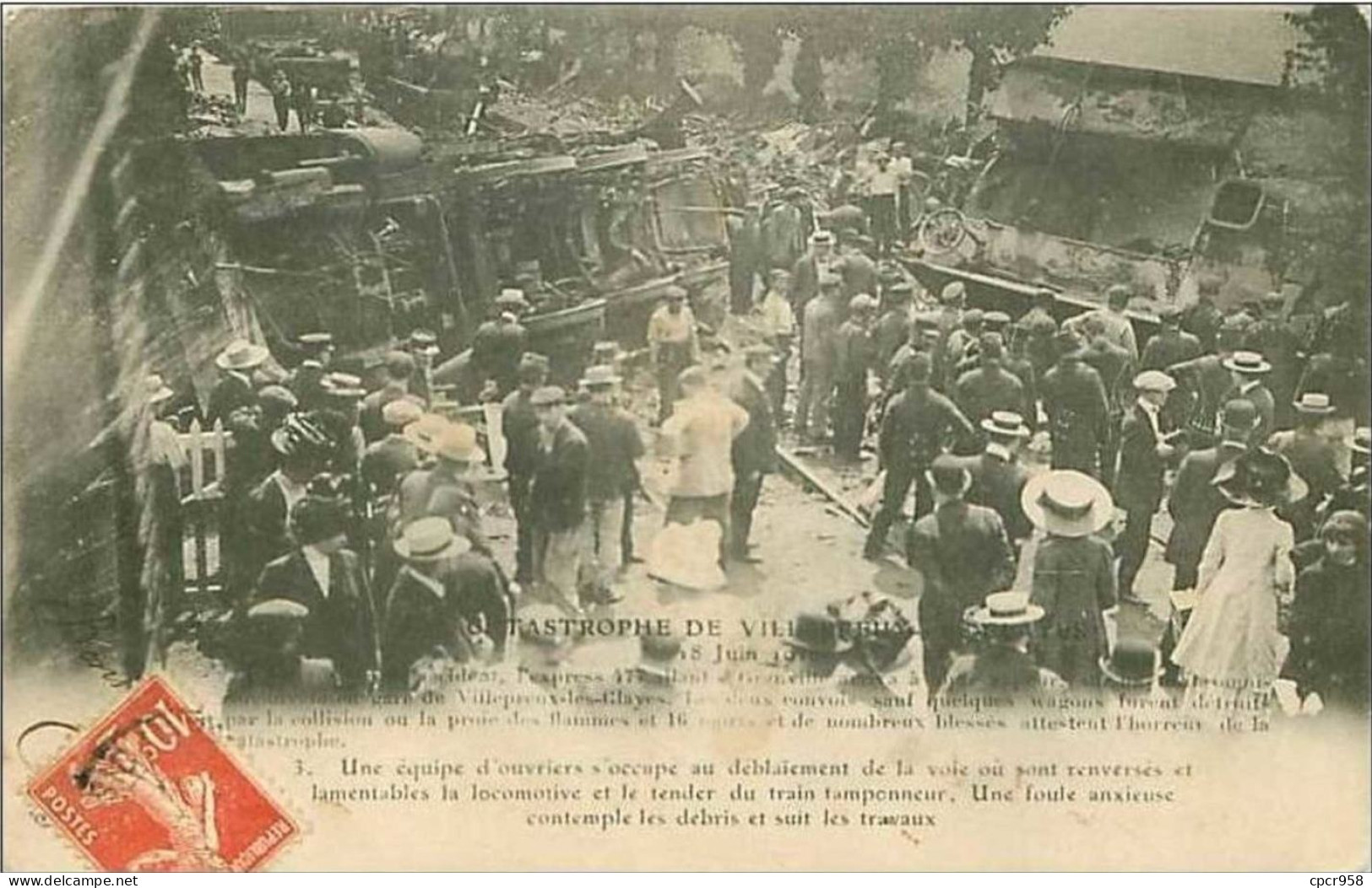 78.VILLEPREUX.CATASTROPHE DE VILLEPREUX.18 JUIN 1910.ACCIDENT DE L'EXPRESS......UNE EQUIPE D'OUVRIERS S'OCCUPE AU.... - Villepreux