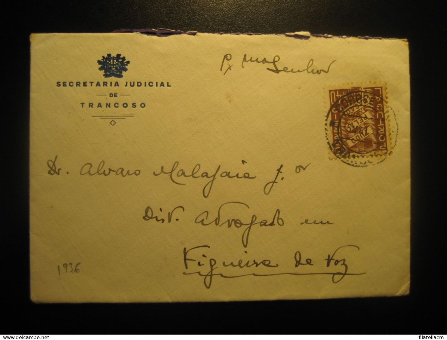 TRANCOSO 1936 To Figueira Da Foz Cancel Secretaria Judicial Cover PORTUGAL - Lettres & Documents