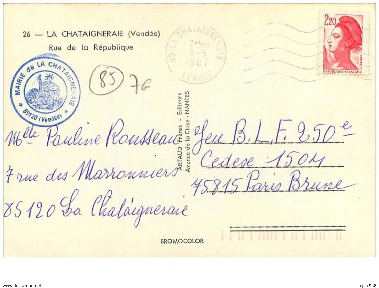 85.LA CHATAIGNERAIE.n°23742.RUE DE LA REPUBLIQUE.CPSM - La Chataigneraie