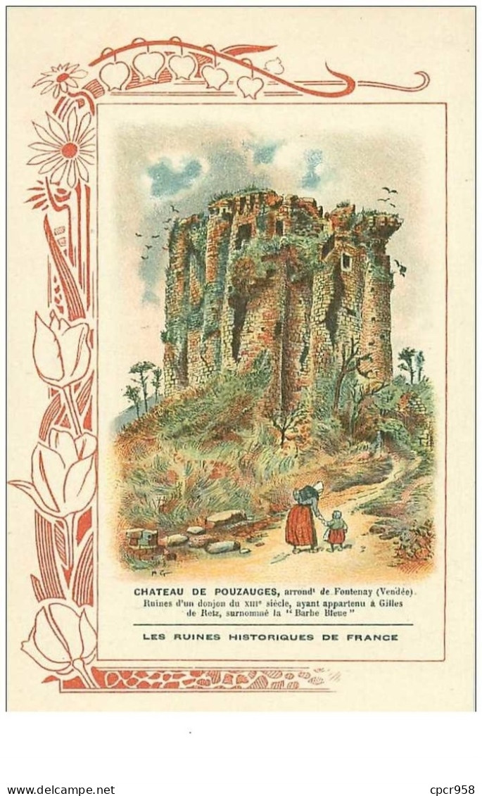 85.CHATEAU DE POUZAUGES. N° 41 Bis.les Ruines Historiques De France.biscuits Rouchier-bazel Angouleme. - Pouzauges