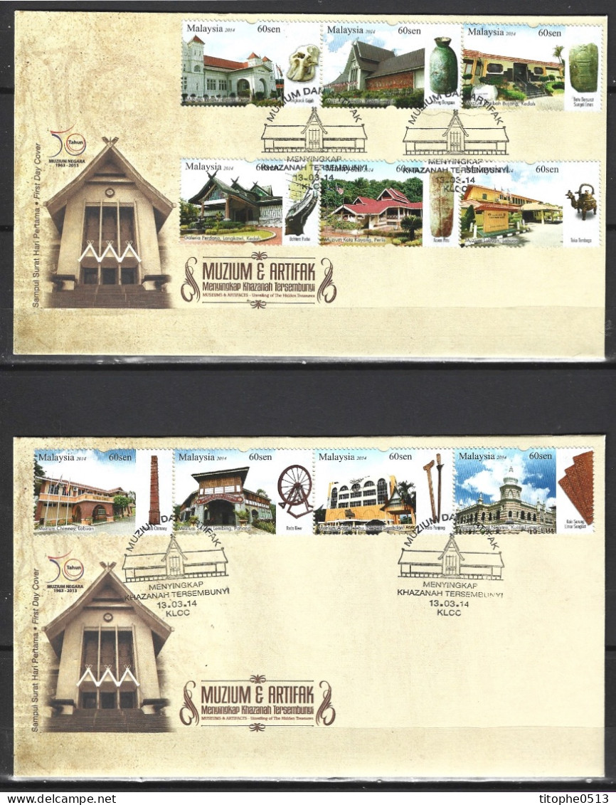 MALAISIE. N°1715-24 De 2014 Sur 2 Enveloppes 1er Jour. Musées. - Malesia (1964-...)