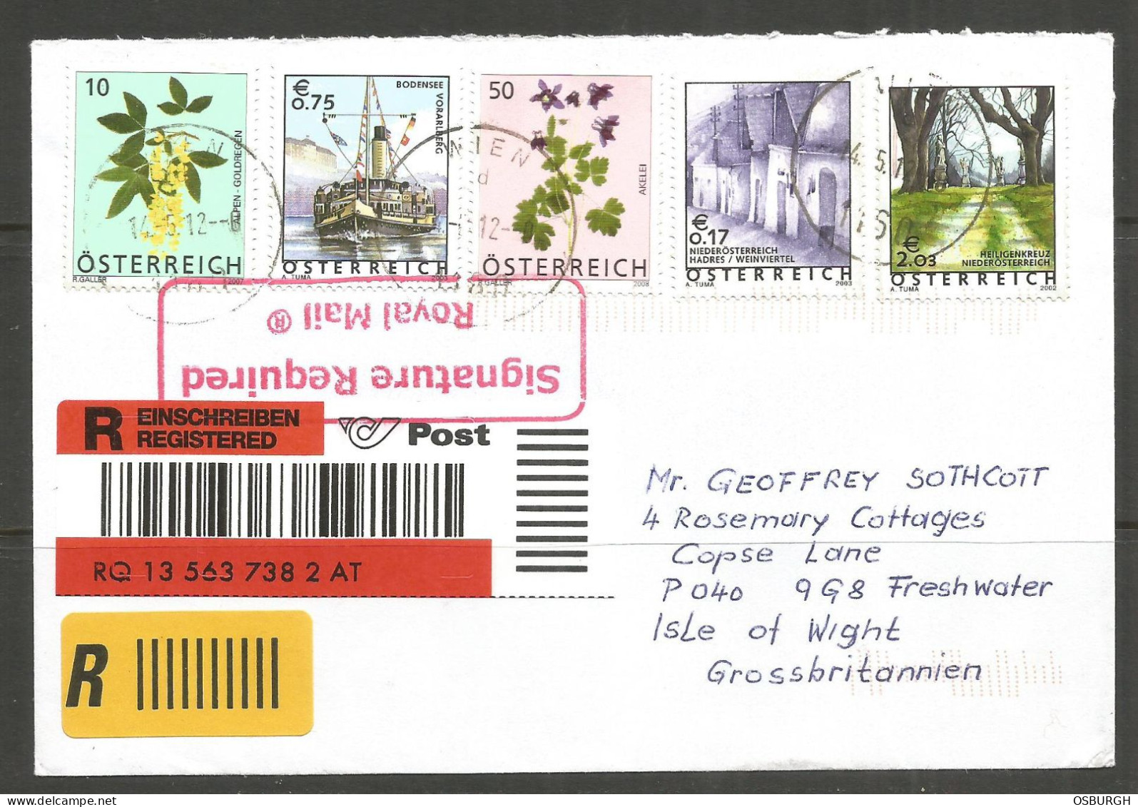 AUSTRIA. 2012. REGISTERED COVER. - Cartas & Documentos