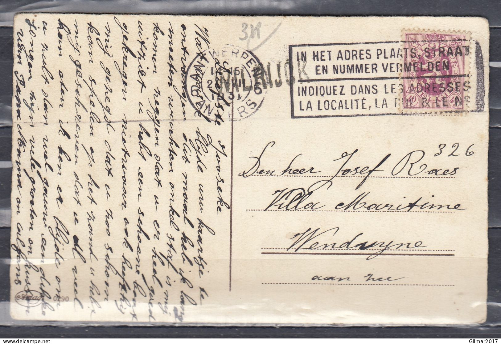 Postkaart Antwerpen 6 Anvers Naar Wenduyne Met Langstempel Wilrijck - Linear Postmarks