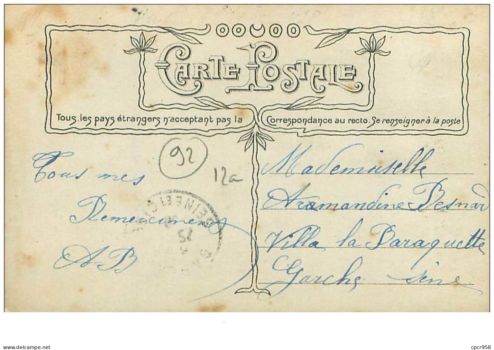 92.NANTERRE.n°19194.SOUVENIR DE NANTERRE.FEMME.Melle HELENE PILLIET,ROSIERE.1909 - Nanterre