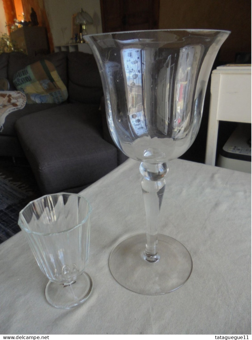 Ancien - Grand Verre Photophore Sur Pied En Verre - Glass & Crystal