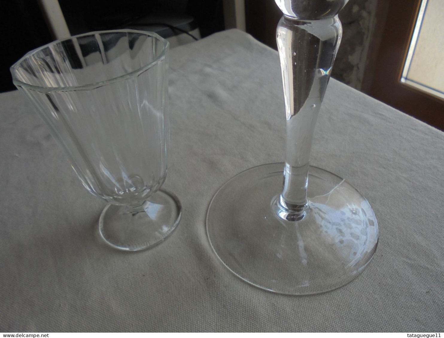 Ancien - Grand Verre Photophore Sur Pied En Verre - Glas & Kristall