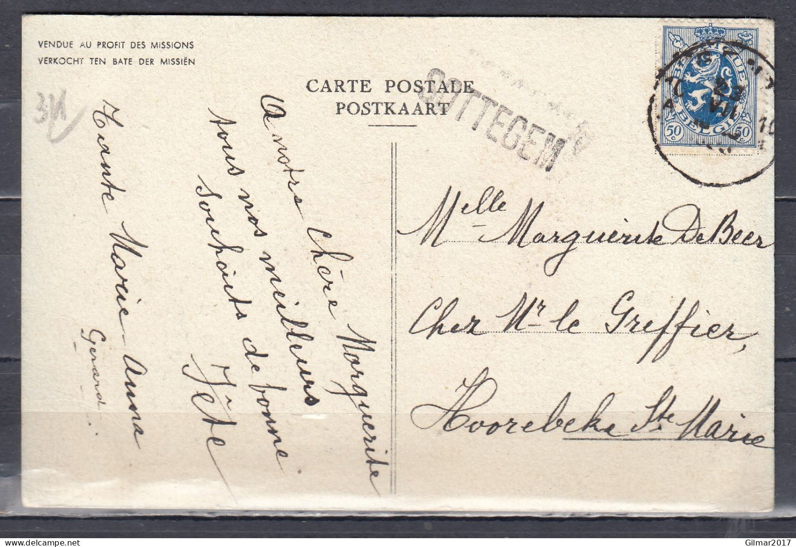 Postkaart Van Gent 10A Naar Hoorebeke Ste Marie Met Langstempel Sottegem - Linear Postmarks