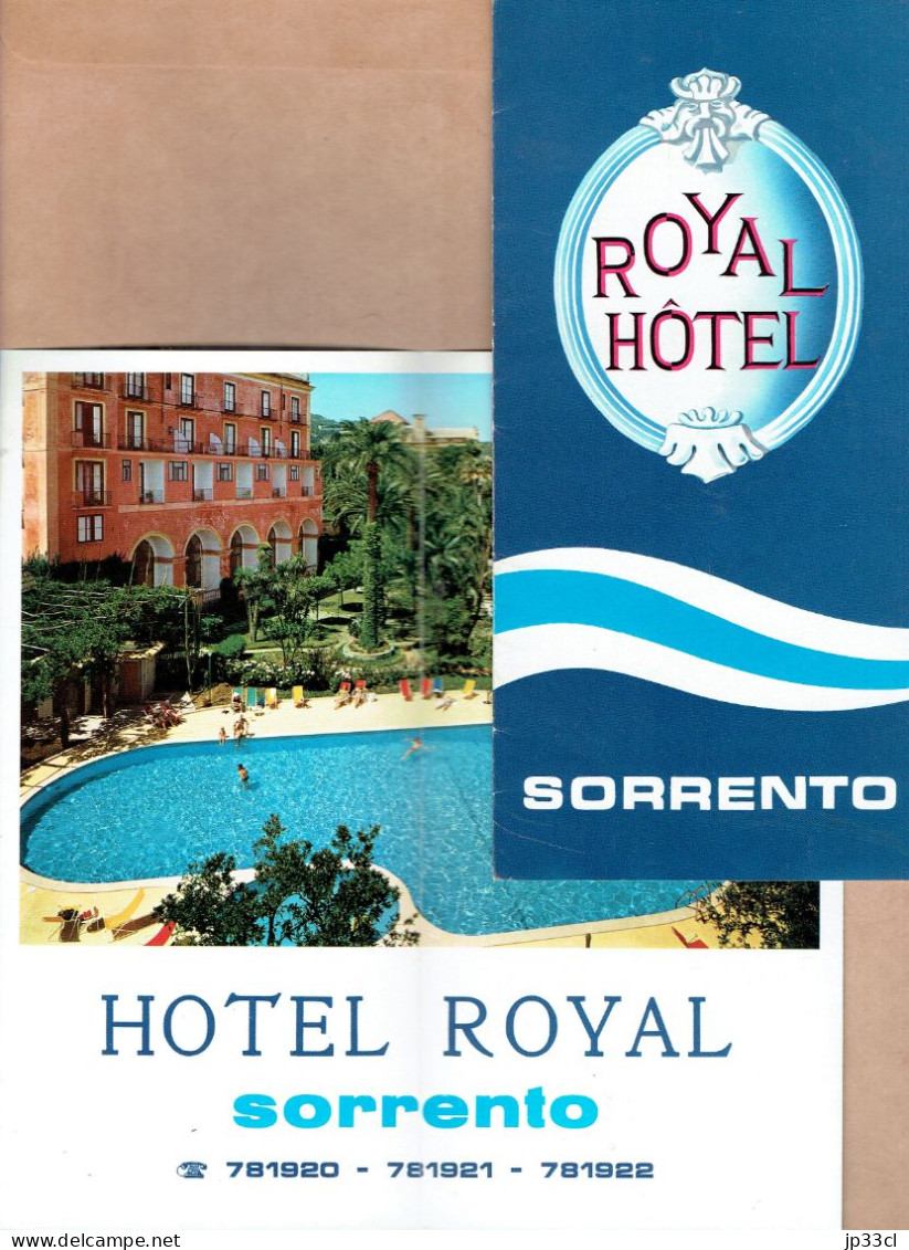 2 Anciens Dépliants Touristiques Sur L'Hôtel Royal, Sorrente (Sorrento) Italie, 1974 - Tourism Brochures